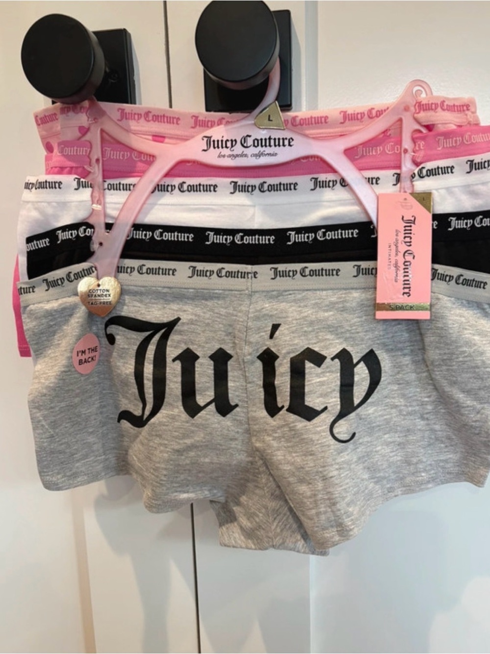 NEW Juicy Couture Women's Boyshorts 5 Pack - Logo Waistbands size LARGE